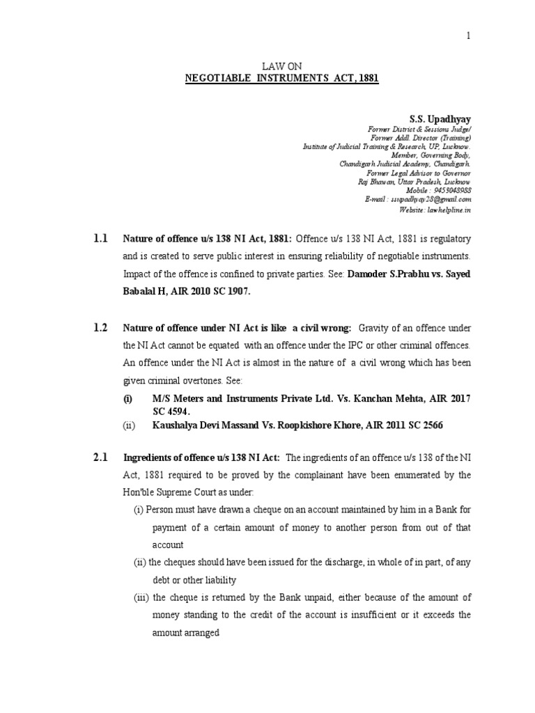 Negotiable Instruments Act | PDF | Cheque | Bail