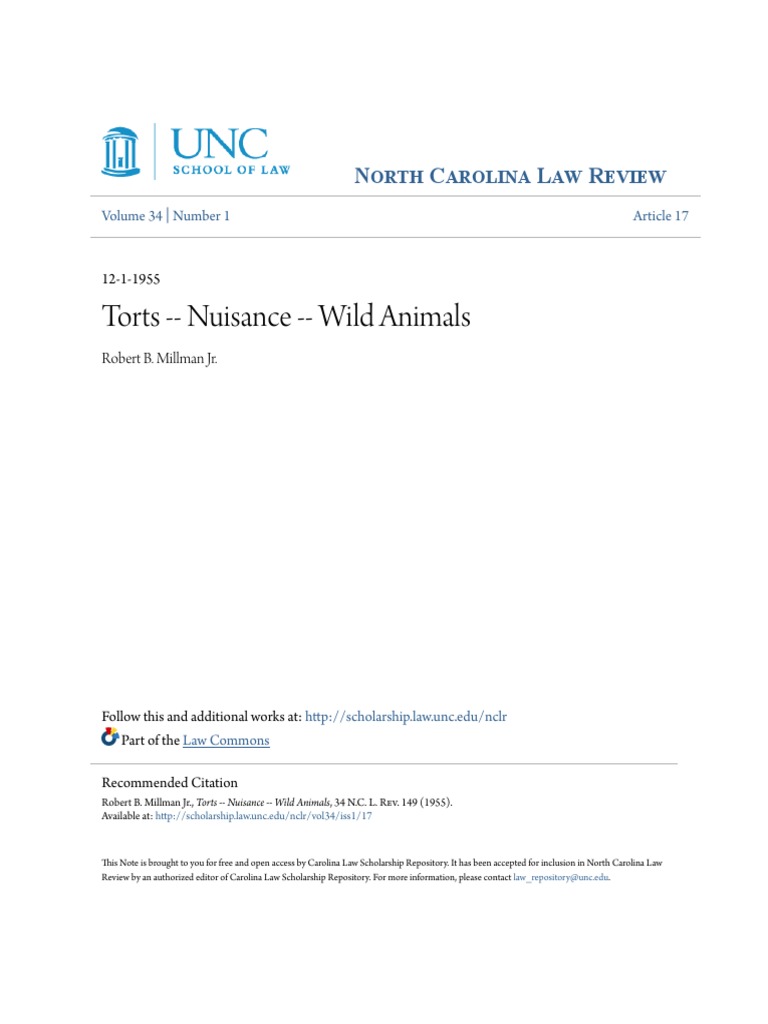 Torts Nuisance Wild Animals PDF Tort Trespass