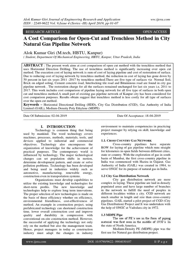 A Cost Comparison For OpenCut and Trenchless Method in City Natural