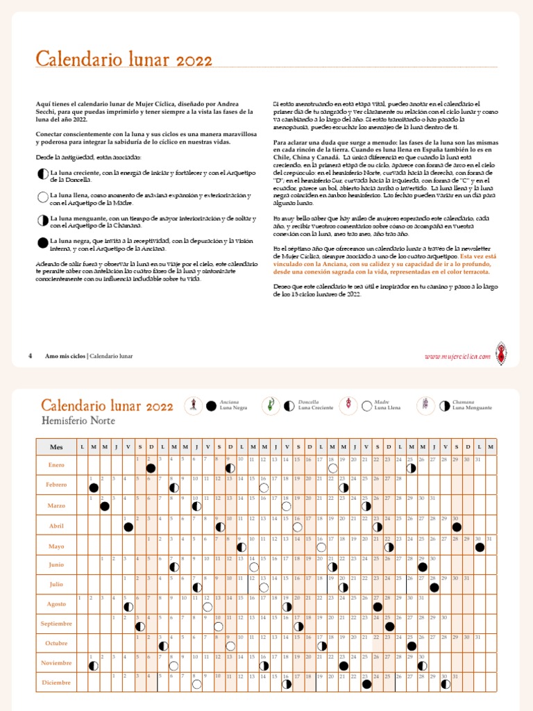 Calendario Lunar 2022 PDF Calendario Luna