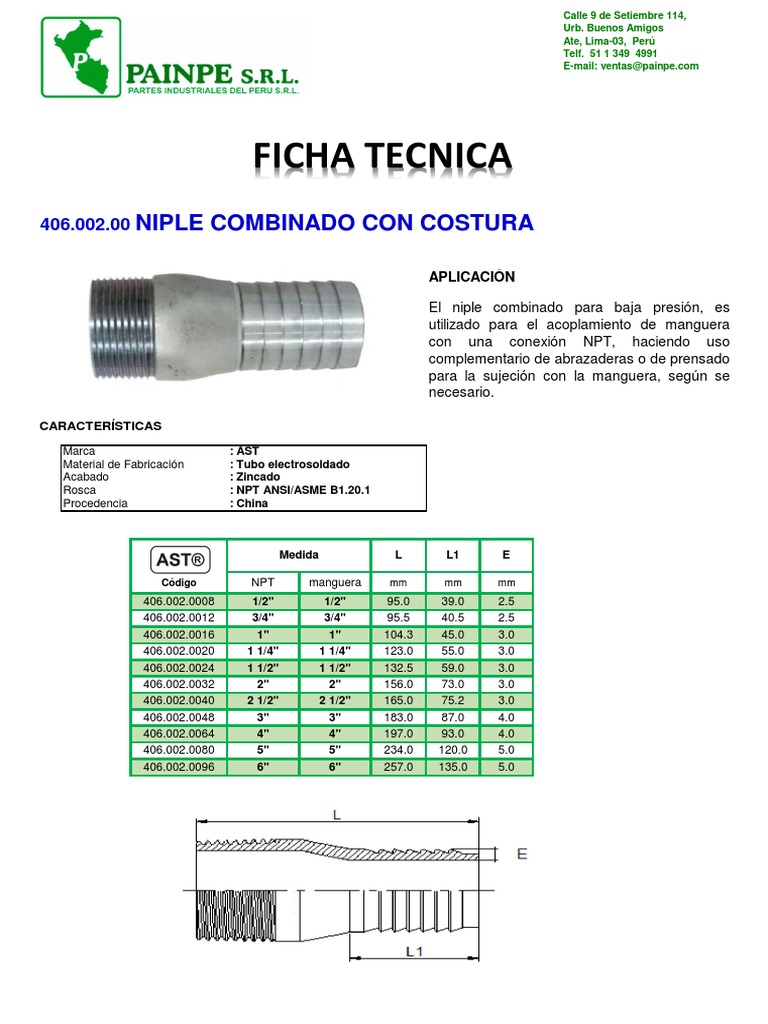 Tabla de Medidas de Niples Combinados | PDF | Plomería