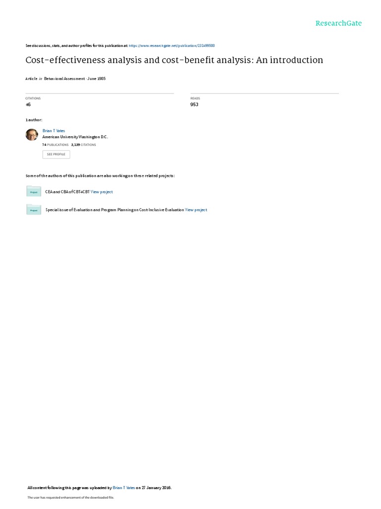 CostEffectiveness Analysis and CostBenefit Analysis An Introduction