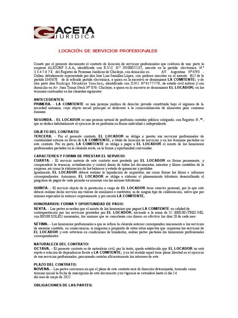 Modelo De Contrato De Locación Pdf