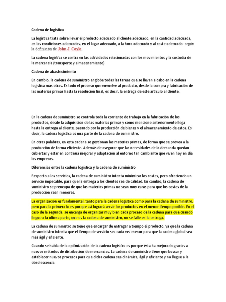 Cadena de Logística y Abastecimiento | PDF | Logística | Gestión de ...