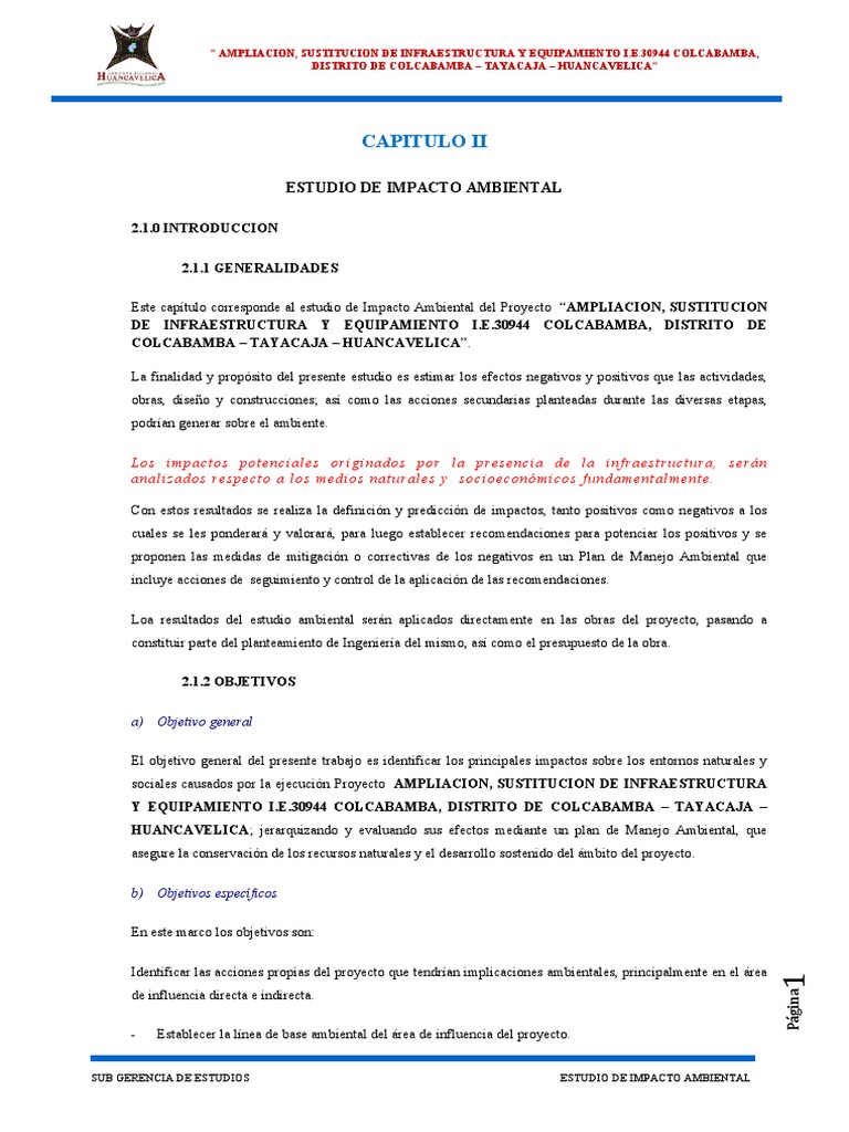 Estudio de Impacto Ambiental I.E.30944 | PDF | Agua | Reservorio