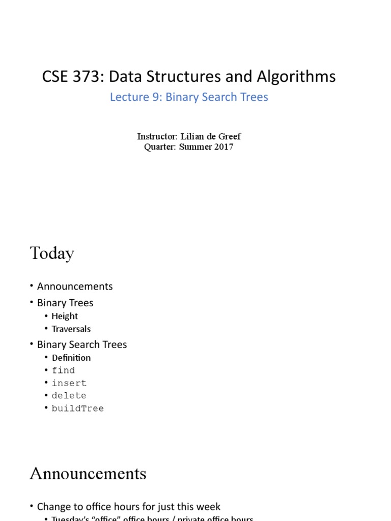 Lecture 09 - Binary Search Trees | Download Free PDF | Information ...