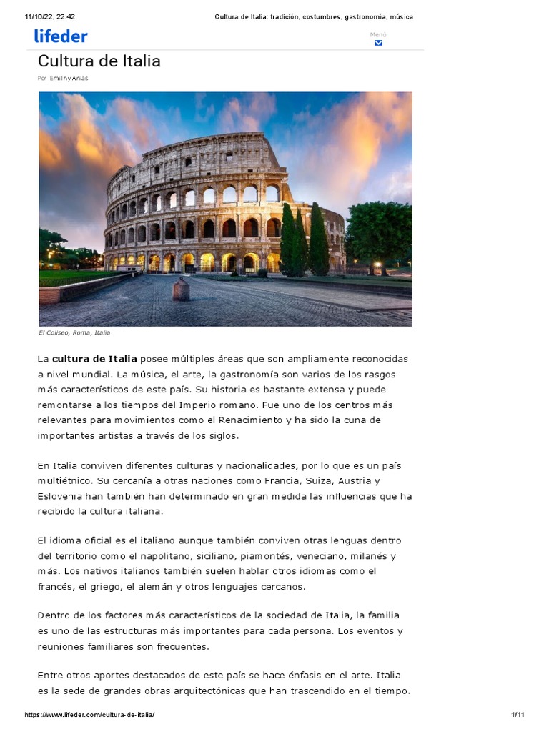 Cultura y Tradiciones de Italia | PDF | Lasaña | Carnaval