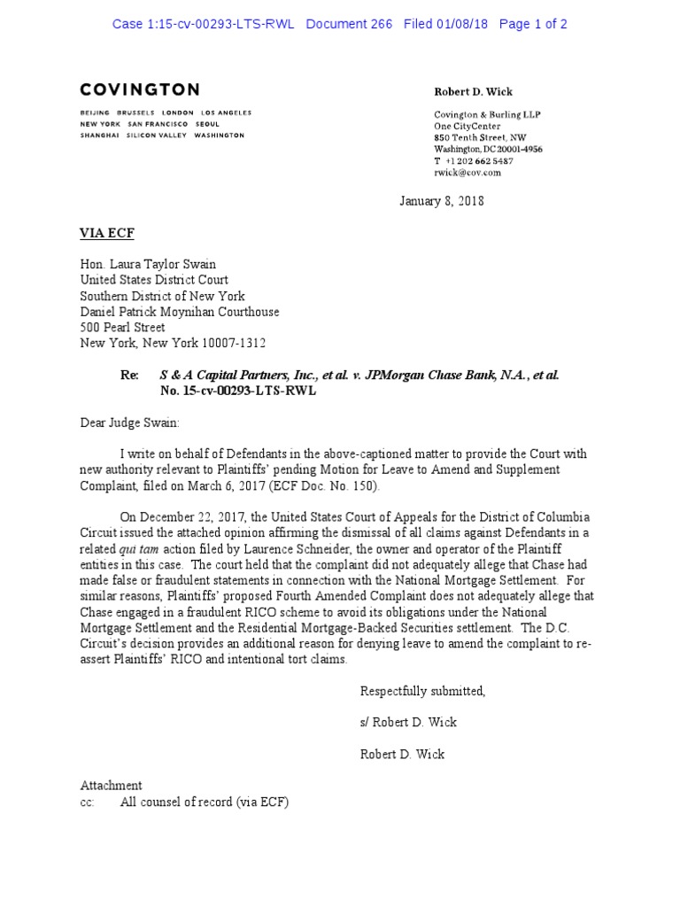 (15-00293 266) Def. Chase Letter Judge Swain Appellate | PDF | Lawsuit ...