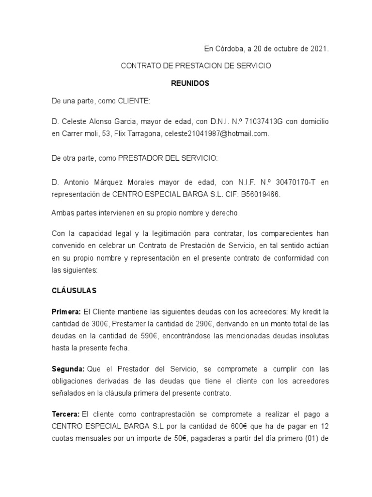 Contrato Compramos Tu Deuda Celeste Firmar | PDF | Finanzas y dinero