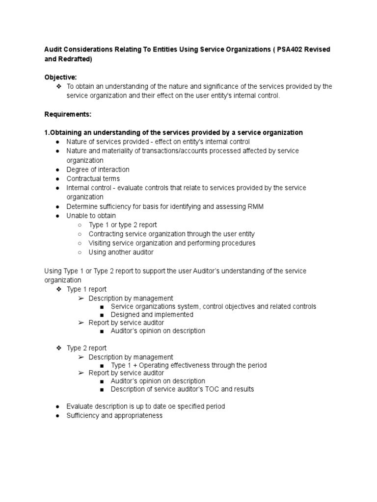 Audit considerations relating to entities using service organizations