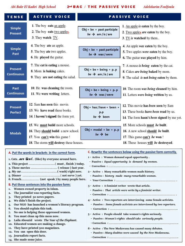 Passive Voice Overview for 2 BAC | PDF | Grammar | Linguistics