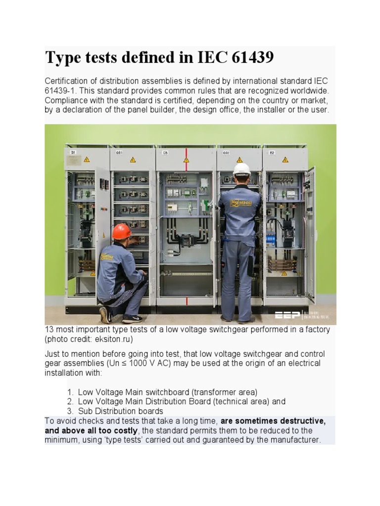 Type Tests Defined in IEC 61439 PDF Electrical Resistance And