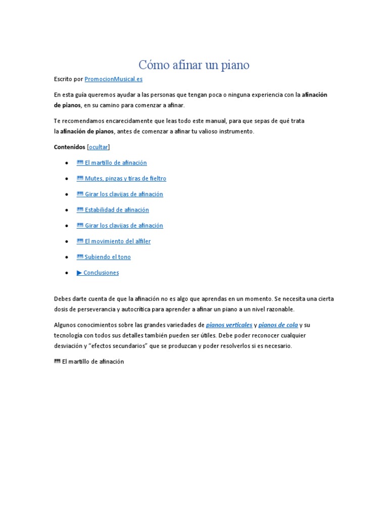 Cómo Afinar Un Piano PDF Piano Instrumentos musicales