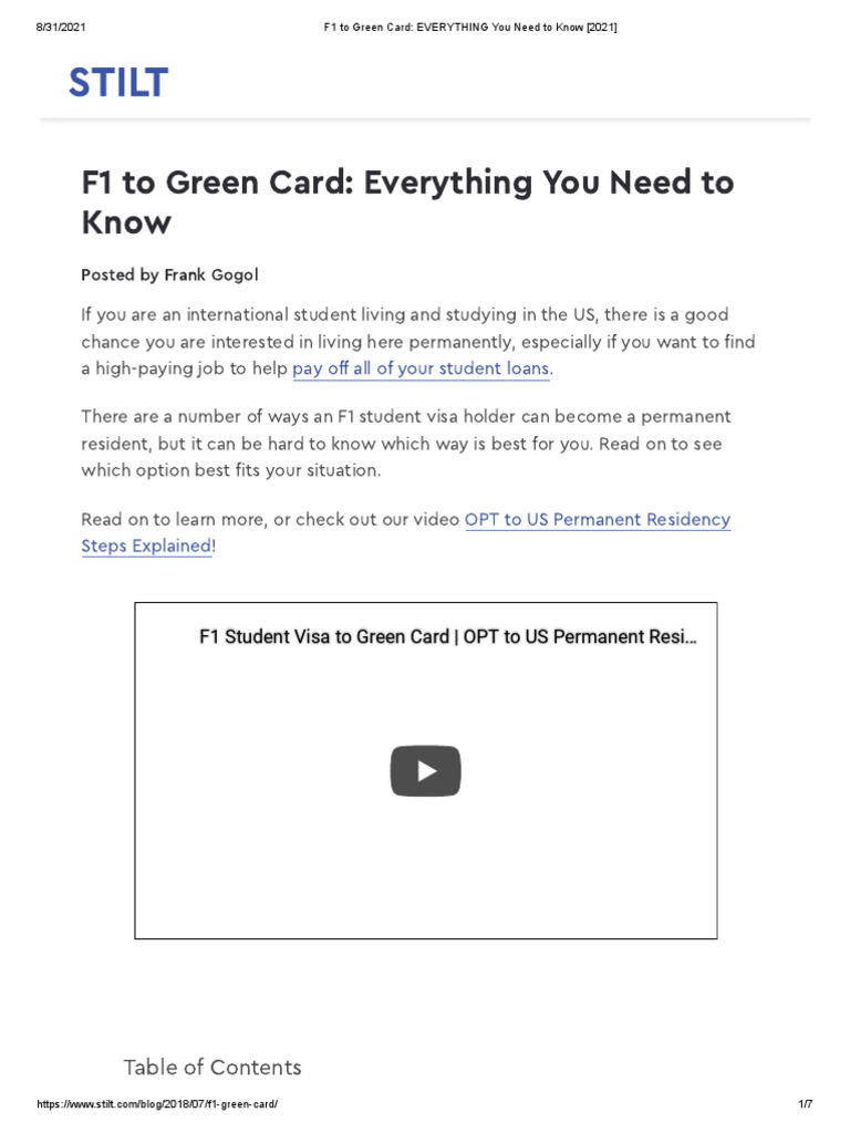 F1 To Green Card EVERYTHING You Need To Know (2021) PDF Credit