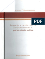Lenguaje y Produccion Del Conocimiento en El Pensamiento Critico by Hugo Zemelman