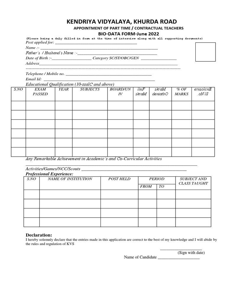 Bio Data Form | PDF