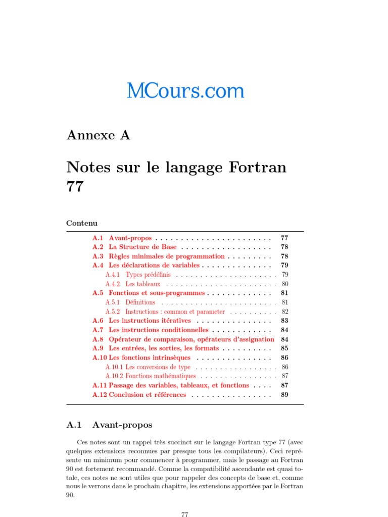 Notes sur le langage Fortran 77 | PDF | Structure de contrôle ...