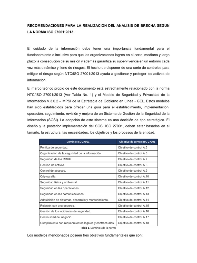 Análisis de Brecha según ISO 27001 | PDF | Seguridad de información ...
