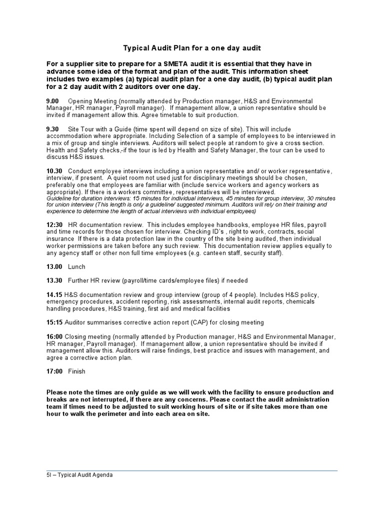 5I Typical Audit Agenda | PDF