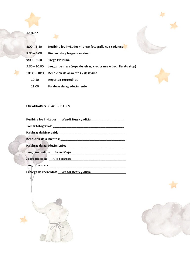 Agenda y Juegos para Baby Shower | PDF