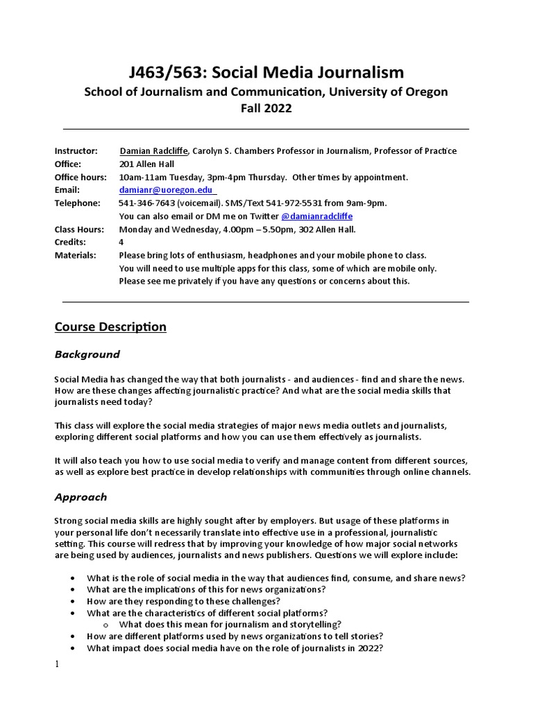 Social Media Journalism Course Overview | PDF | Social Media | Popular ...