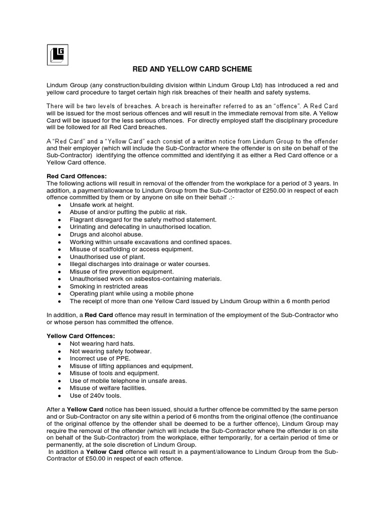 Yellow Card Scheme Examples