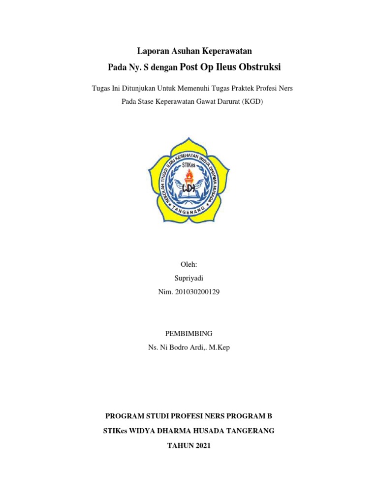 Post op ileus obstruksi laporan asuhan keperawatan pada ny s dengan pdf
