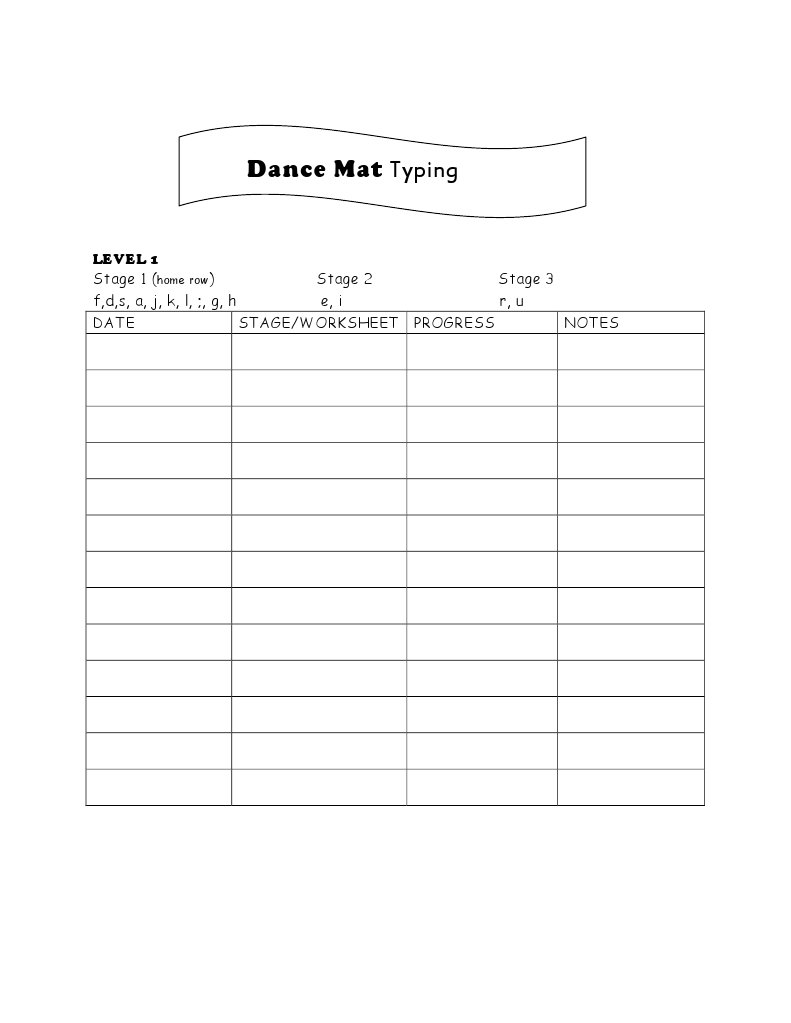 Dance Mat Typing Progress Chart All Levels PDF