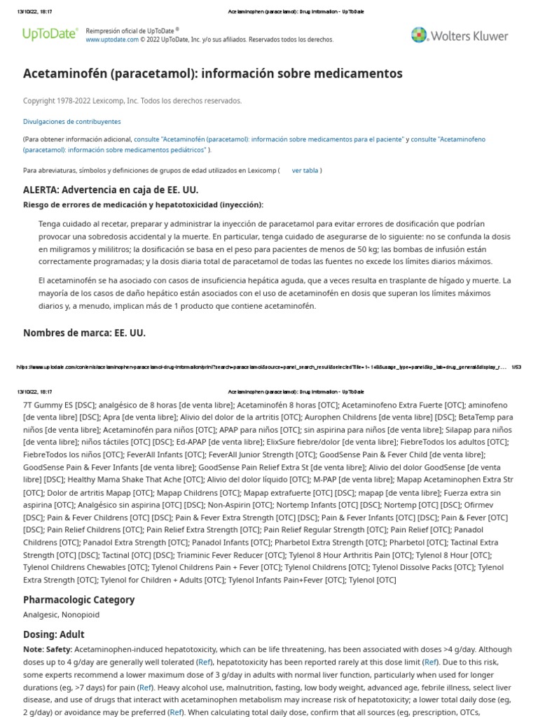 Acetaminophen (Paracetamol) Drug Information UpToDate PDF