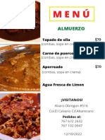 Almuerzo: Tapado de Olla Carne de Puerco Aporreado