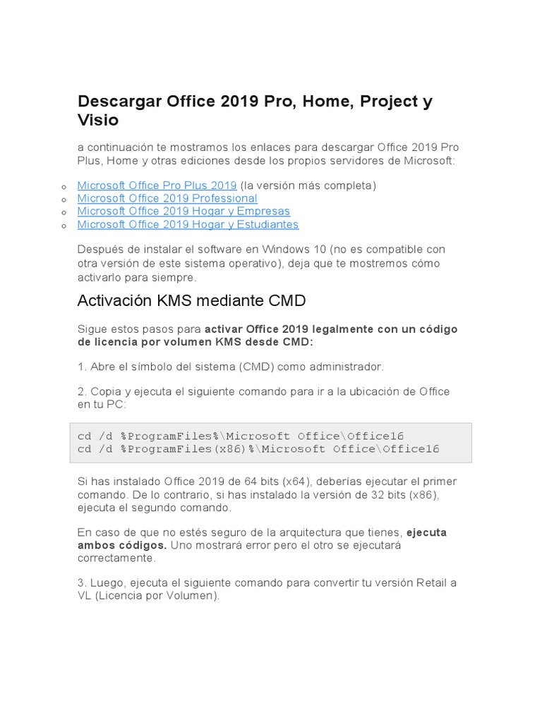 Descargar y Activar Office 2019 Pro | PDF