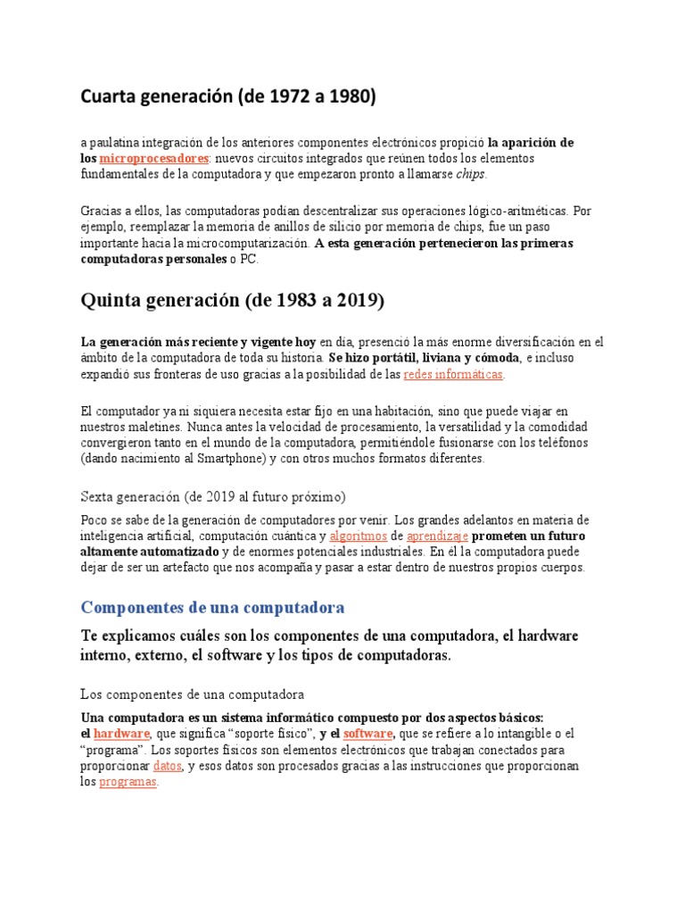 Cuarta Generación de Computadoras (1972-1980) | PDF | Hardware de la ...