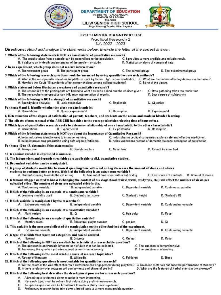 Practical Research 2 Diagnostic Test | PDF | Social Science