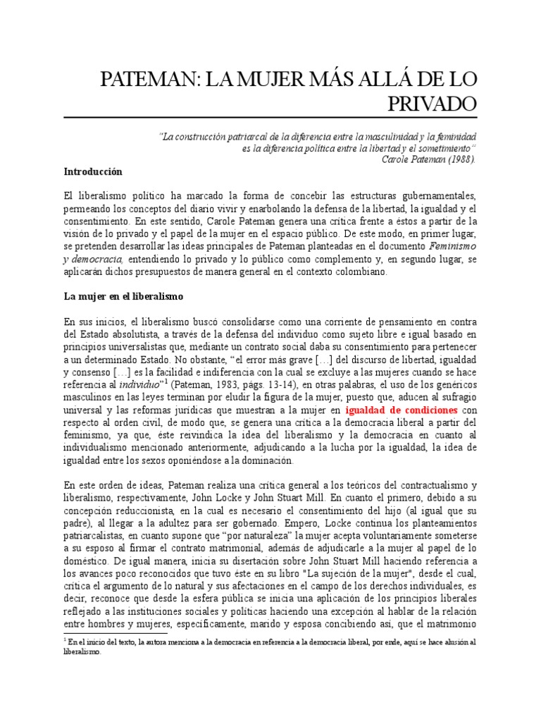 Carole Pateman - Colombia | PDF | Liberalismo | Democracia