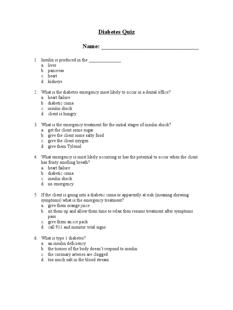 Diabetes Quiz PDF Cardiopulmonary Resuscitation Diabetes