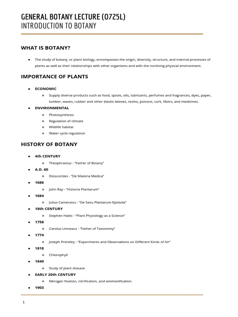Class Notes BOTANY PDF Botany Plants