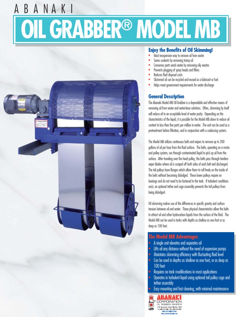 Abanaki Oil Grabber Model MB PDF Belt (Mechanical) Corrosion