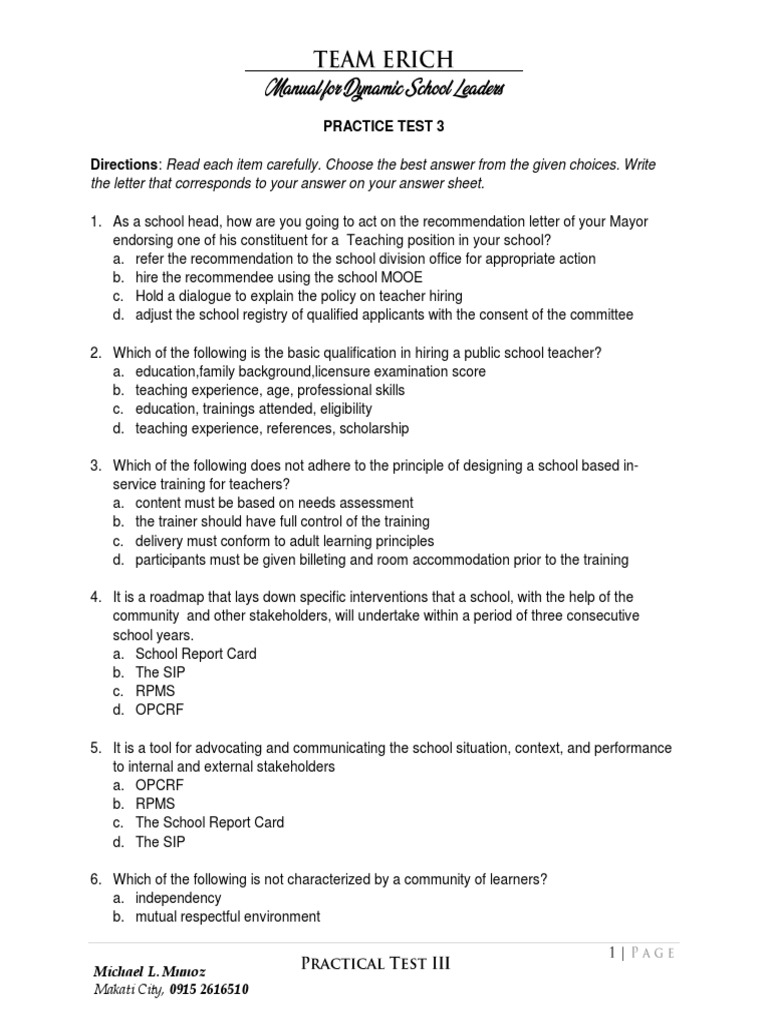 Practical Test 3 | PDF | Teachers | Educational Assessment