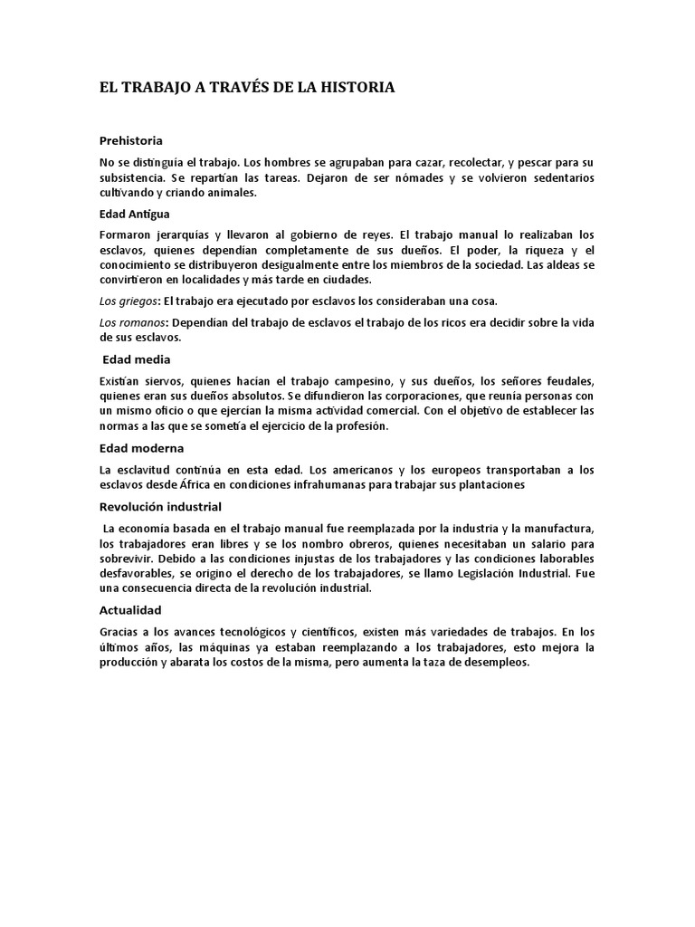 Evolución del Trabajo a lo Largo de la Historia | PDF | Historia