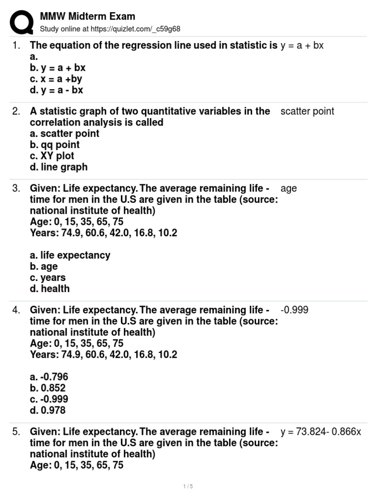 MMW Midterm Exam Review Guide | PDF | Variance | Standard Deviation