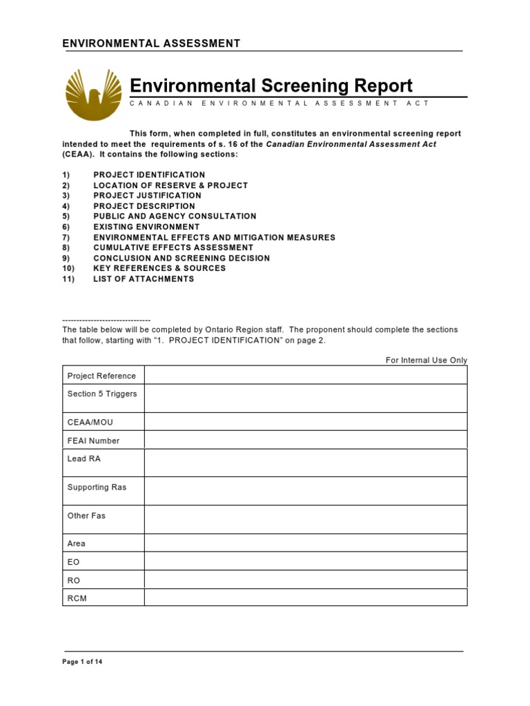 Environmental Screening Report Summary | PDF | Wetland | Environmental ...
