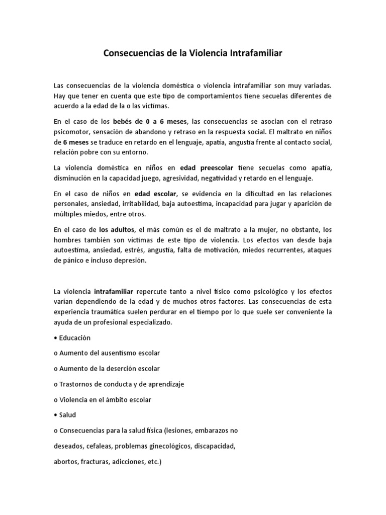 Consecuencias de la Violencia Intrafamiliar | PDF | Violencia doméstica ...