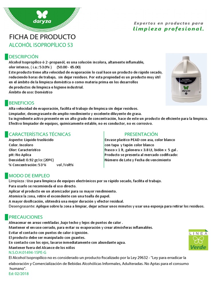 Ficha TecnicaAlcohol Isopropilico 53 2018 PDF Química