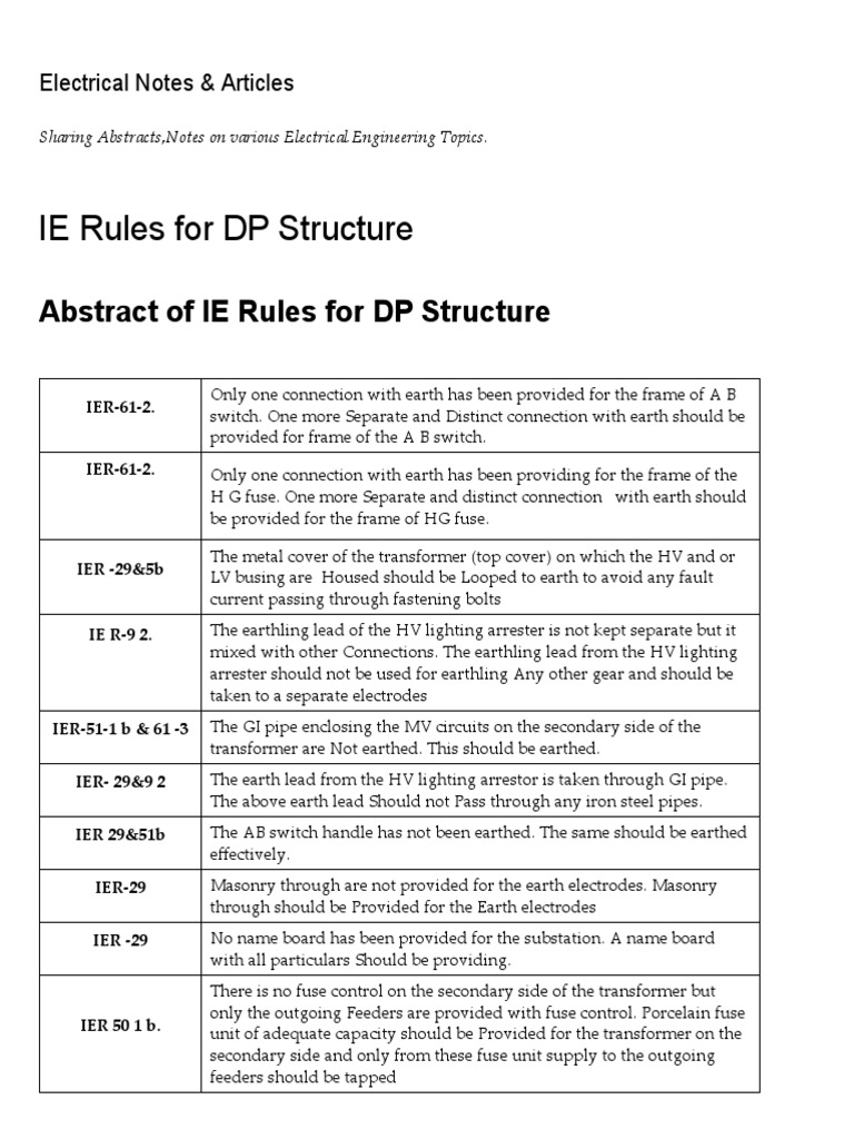 IE Rules for DP Structure in Electricals | PDF | Transformer ...