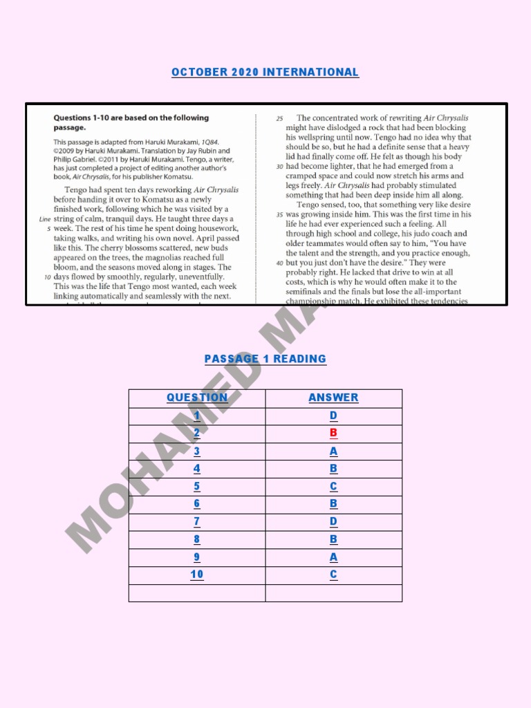 October 2020 SAT Answer Key | PDF | Standardized Tests | Tests