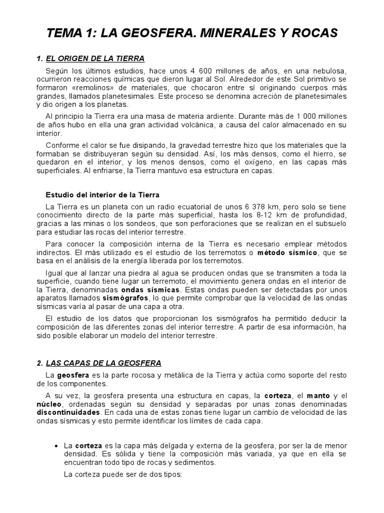 Capas de la Geosfera en la Tierra | PDF | Roca (geología) | Roca ígnea