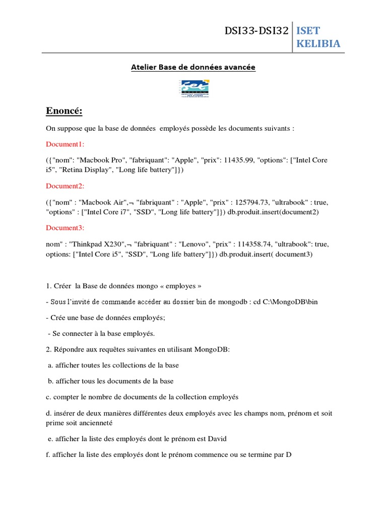 Atelier MongoDB : Requêtes et Manipulations Avancées | PDF | MongoDB ...