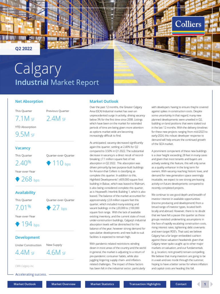 Colliers Calgary Industrial Market Report 2022 Q2 PDF Economies