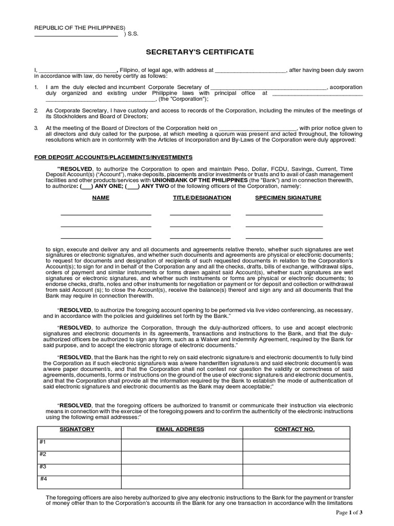 Unionbank Sec Cert | Download Free PDF | Cheque | Banks
