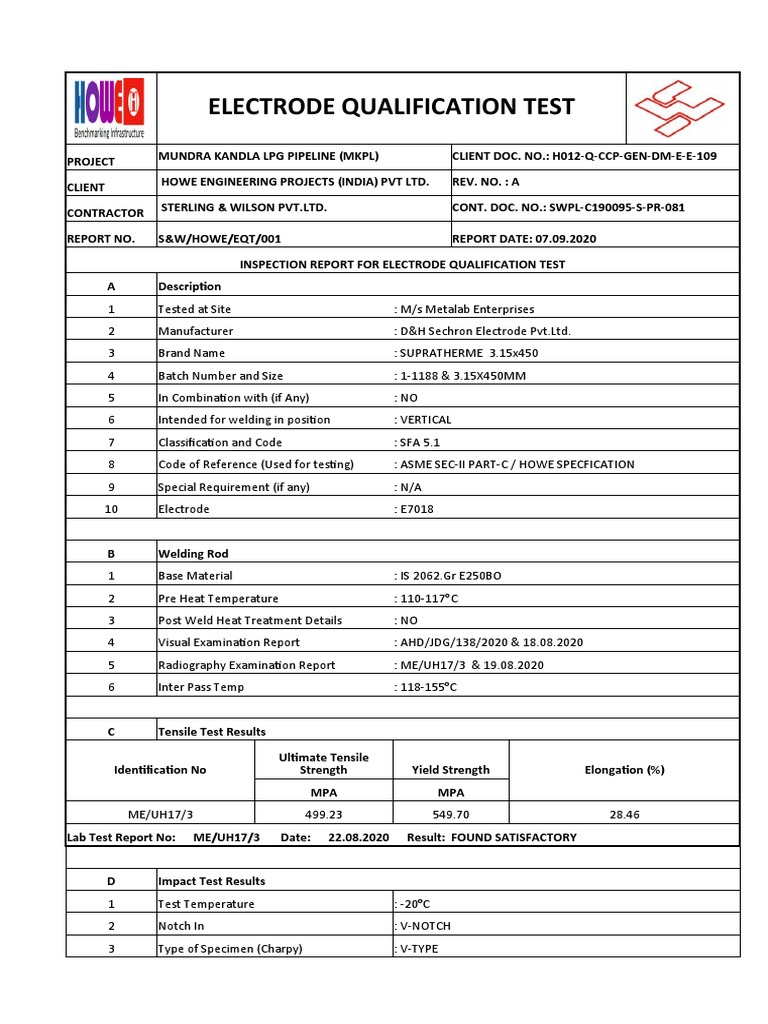 Electrode Qualification Test PDF Welding Construction